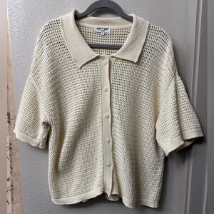 Velvet Heart Cream Open-Weave Button Front Cardigan Size XL Like New